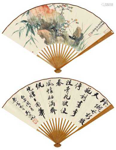 吴湖帆(1894-1968) 书画合璧扇   己丑（1949年）作 成扇 设色纸本