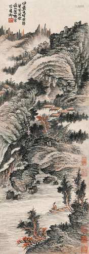 萧愻(1883-1944) 秋江闲钓  立轴 设色纸本 癸酉（1933年）作