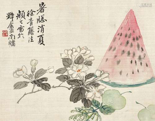 颜元(1859-1934) 暑窗消夏  镜心 设色绢本