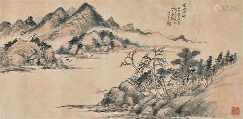 秦仲文(1895-1974) 溪山烟艇 己卯（1939年）作 镜心 设色纸本