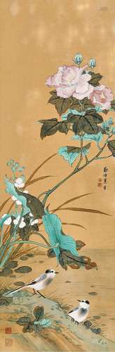 金勤伯(1910-1998) 芙蓉鹡鸰  镜心 设色纸本