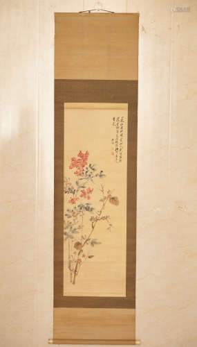 A CHINESE PAINTING FLOWERS,HUANG BINHONG  MARKED