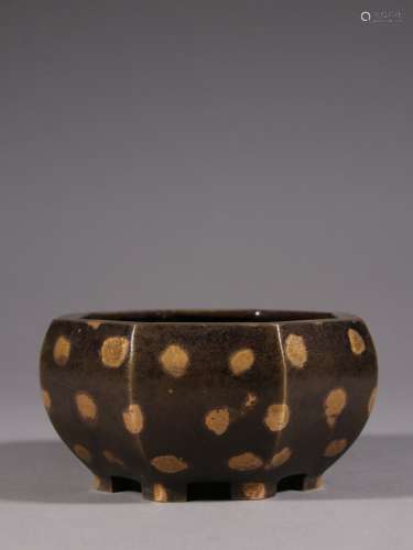 A YU QINGTANG BRONZE WITH GOLD EIGHT-SIDE INCENSE BURNER