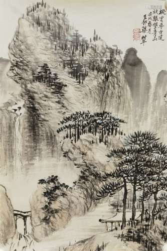 A CHINESE PAINTING LANDSCAPE,LIANG SHUNIAN MARKED