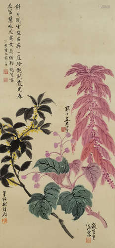 A CHINESE FLOWER PAINTING,MEI LANFANG,JIANG HANTING,LIU HAIS...