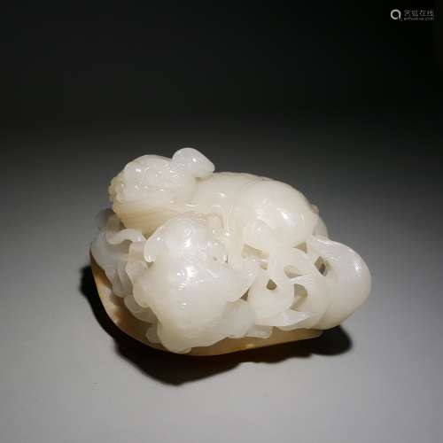A HETIAN JADE OLD AND LITTLE LIONS