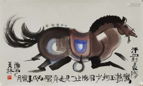 A CHINESE PAINTING HORSE,HAN MEILIN MARKED