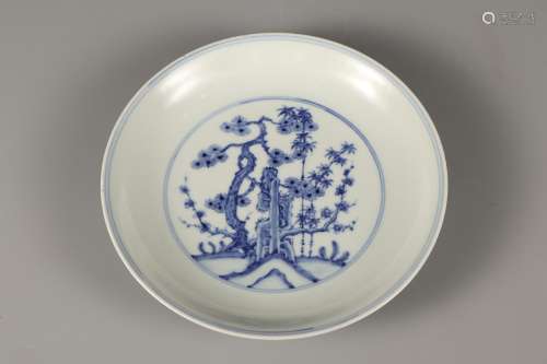 A Blue and White PINE BAMBOO PLUM PLATE
