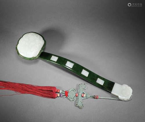 Qing Dynasty -A HETIAN JASPER inlaid with HETIAN White Jade ...