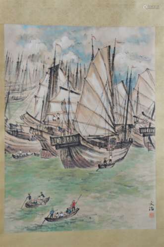 A CHINESE PAINTING SAILING, SONG WENZHI MARKED
