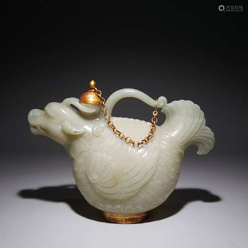 A Hetian jade silver gilt AO DRAGON WINE POT