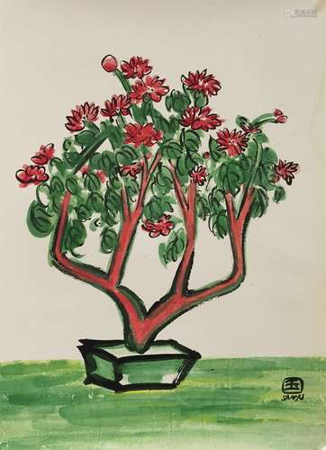 A CHINESE PAINTING FLOWERS,CHANG YU MARKED