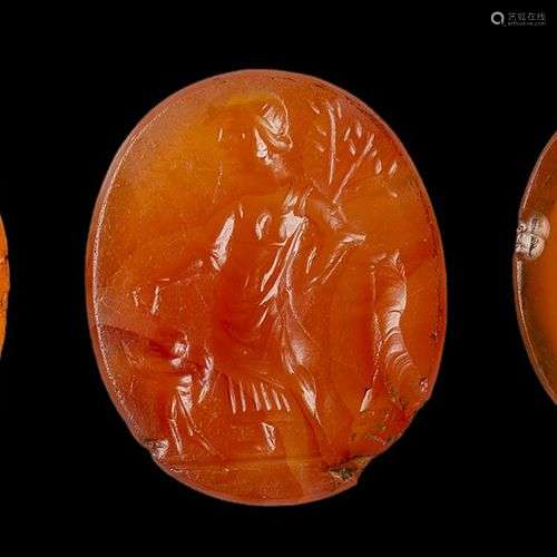 Lot de 3 intaglios postclassiques en agate-carnel. Figures m...