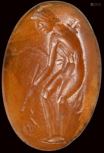 Une intaille romaine en agate. Apollon avec un serpent. 2e s...