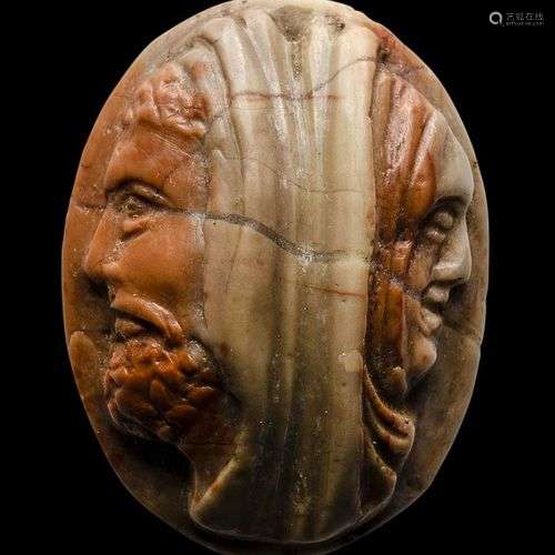 Camée néoclassique en agate. Portrait janiforme.XVIIe-18e si...