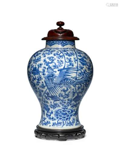 A large blue and white baluster vase