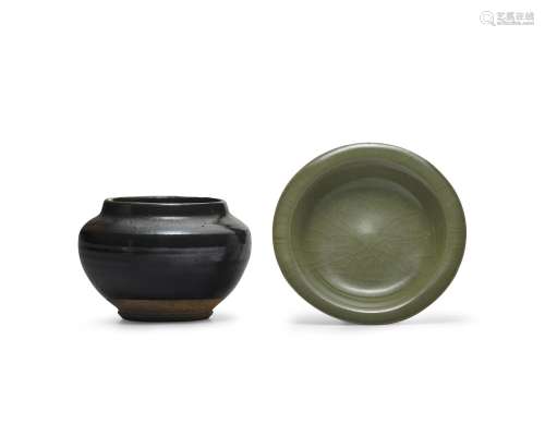 A longquan-type celadon shallow bowl and a small iron-spot b...