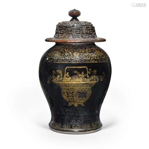 A Black-glazed and gilt-decorated baluster Jar