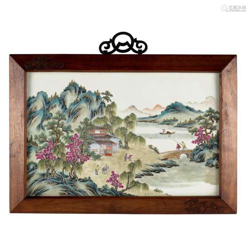 A Pair of famille rose rectangular porcelain plaques