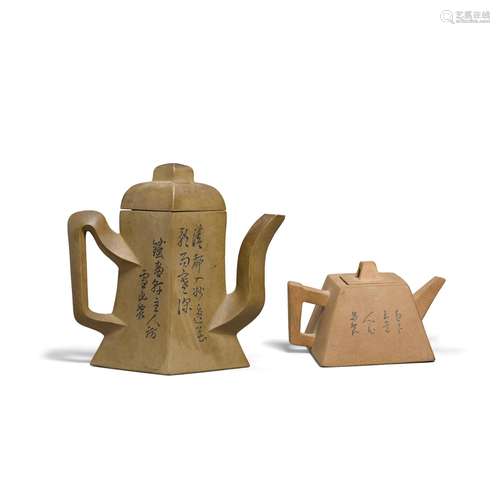 TWO YIXING TEAPOTS AND COVERS