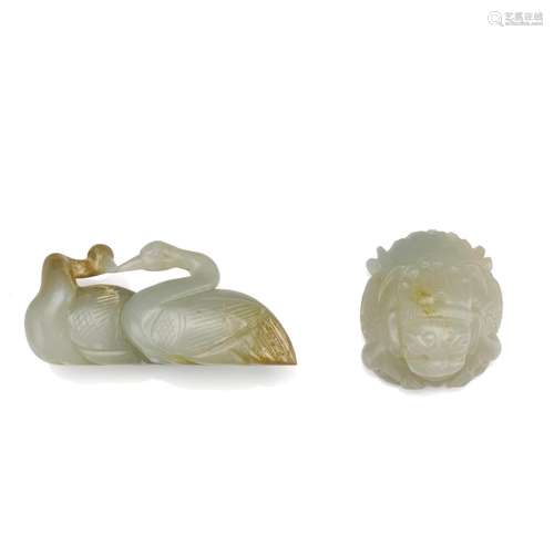 A celadon, gray and brown jade 'double-goose' carving; and a...