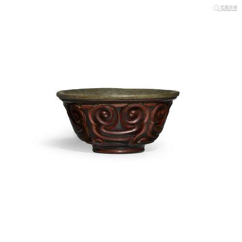 A large black and red Tixi (guri) lacquer deep bowl