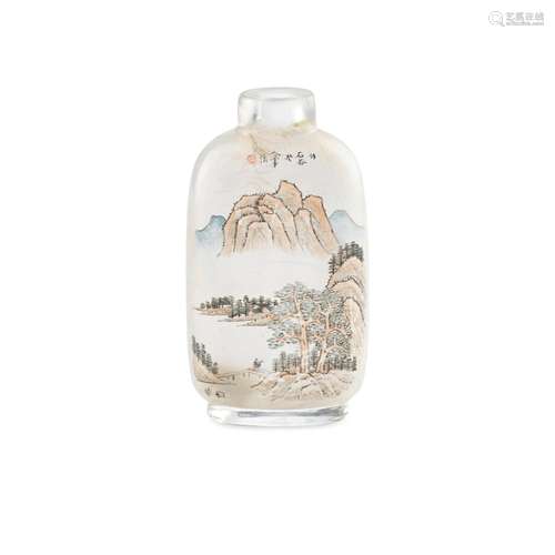 Two inside-painted clear glass snuff bottles