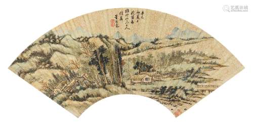 董邦达（1696～1769） 1761年作 深山秋林 扇面 设色金笺