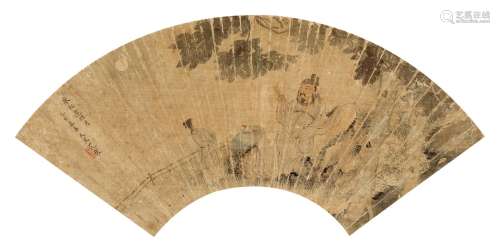 康涛（清雍正） 1779年作 举杯赏月 扇面 设色绢本