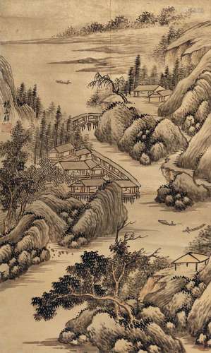 杨文骢（1596～1646） 泛舟游戏 立轴 设色金笺