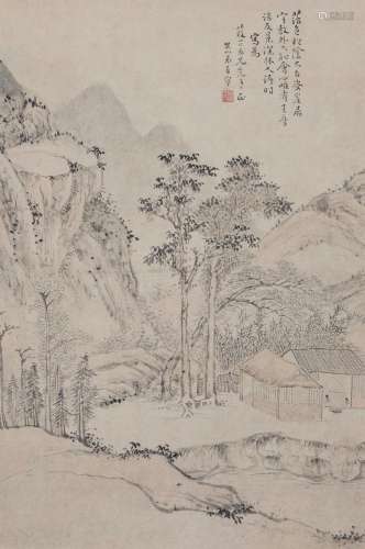 管希宁（1712～1785） 深山幽居 立轴 设色纸本