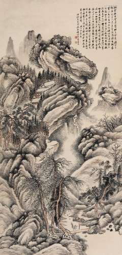 范振绪（1872～1960） 深山樵夫 立轴 设色纸本