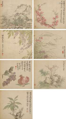 恽寿平（1633～1690）（传） 仿古花卉山水册 册页 设色绢本