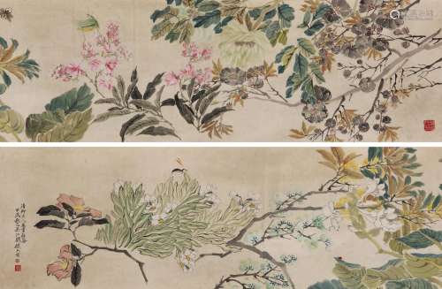 刘德六（1806～1875） 1874年作 花卉草虫 手卷 设色纸本