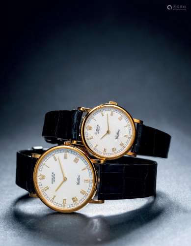 劳力士 一组两件，男装及女装黄金镶钻石机械腕表，「Cellini」，型号5...