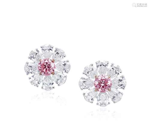 1.20及1.20克拉彩紫粉色及彩粉色钻石配钻石耳环