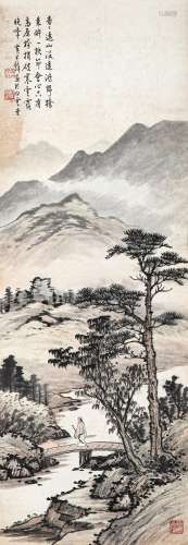 黄君璧（1898～1991） 策杖访友 立轴 设色纸本