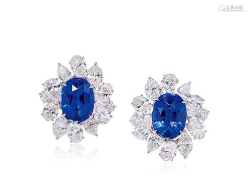 5.2及5.0克拉斯里兰卡蓝宝石配钻石耳环，未经加热