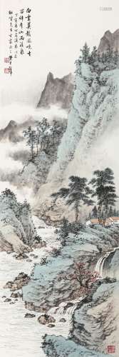 黄君壁（1898～1991） 1947年作 山间访友 立轴 设色纸本