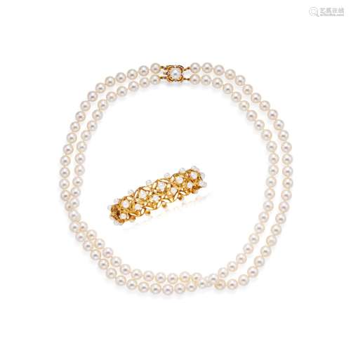MIKIMOTO设计 养殖珍珠配钻石项链及手镯套装