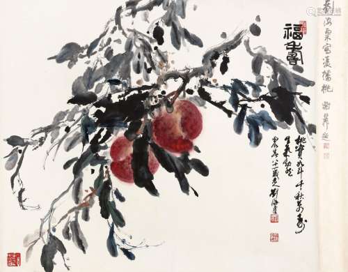 刘海粟（1896～1994） 1976年作 福寿 镜心 设色纸本