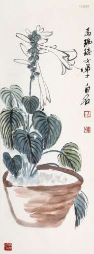 齐白石（1864～1957） 盆花 立轴 设色纸本
