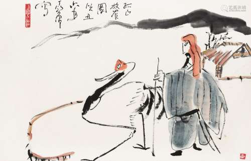 丁衍庸（1902～1978） 1973年作 孤山放鹤 镜心 设色纸本