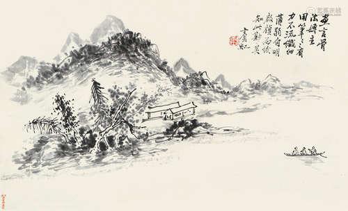 1865-1955 黄宾虹  秋江行舟 水墨纸本 立轴