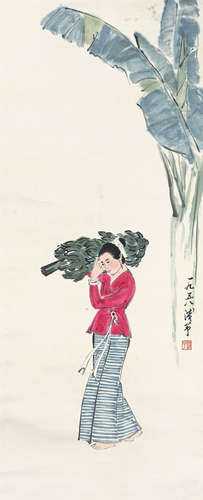 1907-1995 叶浅予  采蕉归来 设色纸本 立轴