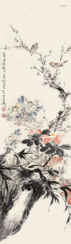 1903-1982 王雪涛  花间闹 设色纸本 立轴