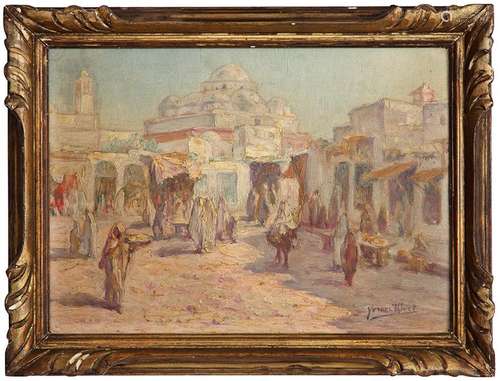 YVONNE THIVET (1888-1972) RUE ANIMÉE DEVANT LA MOSQUÉE SIDI-...