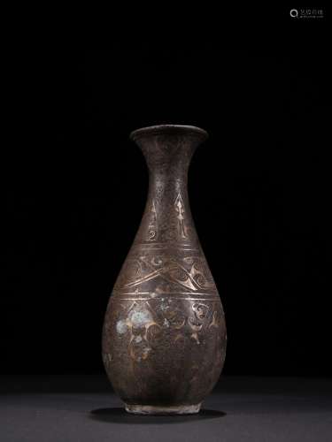 A BRONZE INLAYING SILVER JING BOTTLE