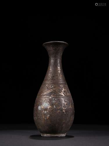 A BRONZE INLAYING SILVER JING BOTTLE