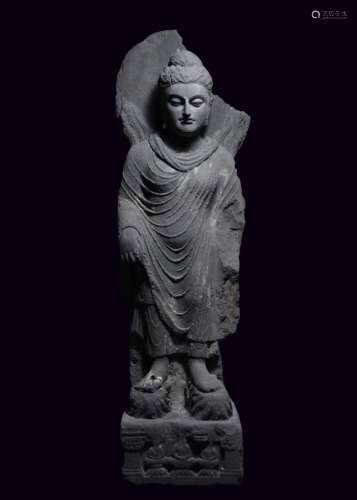 A Gandhara Buddha  standing statue of grey schist stone